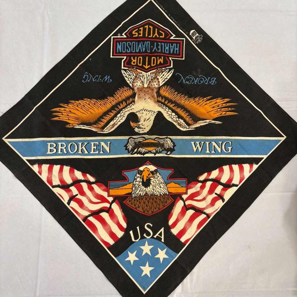 Harley-Davidson Broken Wing Biker Bandana Scarf Graphic Vintage Handkerchief USA